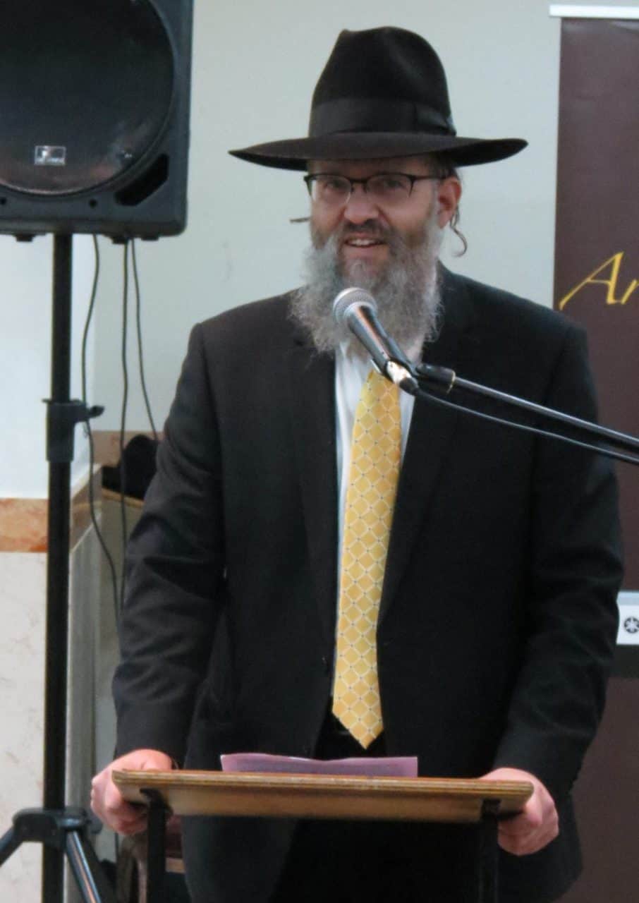 Lev giving his speech at the Melaveh Malkah 2017